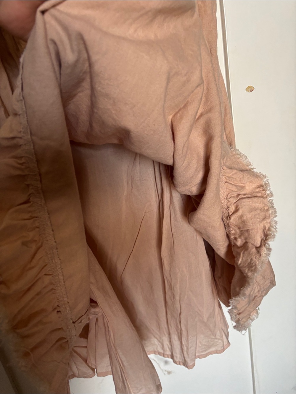 aerie XL tan linen blend raw edge ruffle babydoll dress - Picture 6 of 8
